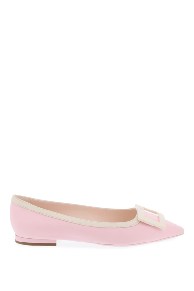 Roger Vivier 10mm Gommettine Leather Ballerina Flats In Pink