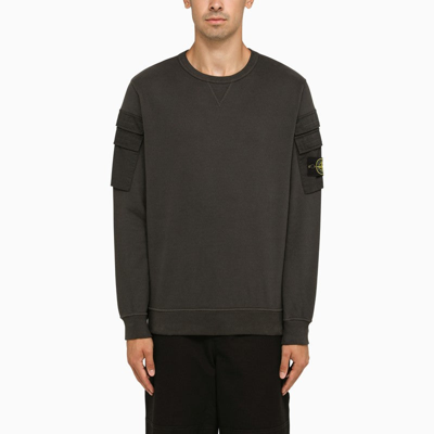 Stone Island Lead Grey Crewneck Sweatshirt With Pockets Men In Gray