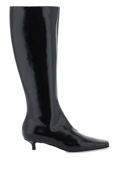 Totême + Net Sustain The Slim Crinkled Patent-leather Knee Boots In Black