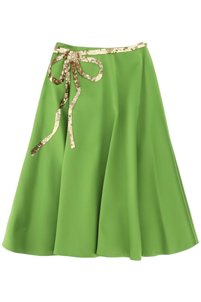 VALENTINO VALENTINO GARAVANI TECHNO DUCHESSE A-LINE SKIRT WITH SEQUIN-STUDDED BOW WOMEN