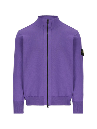 Stone Island Logo Patch Zipped Sweatshirt In Purple