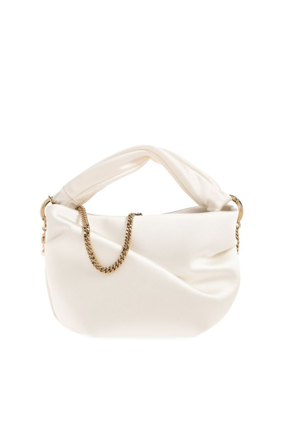 Jimmy Choo Bonny Satin Twist Detailed Chained Tote Bag In White