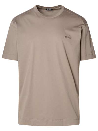 Zegna Men's Cotton Embroidered Logo Crewneck T-shirt In Brown
