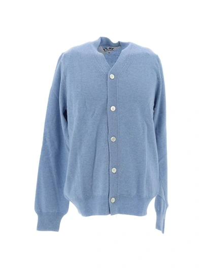 Comme Des Garçons Play Logo Embroidered Buttoned Cardigan In Blue