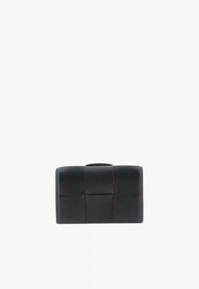 Bottega Veneta Cassette Intrecciato Leather Cardholder In Black