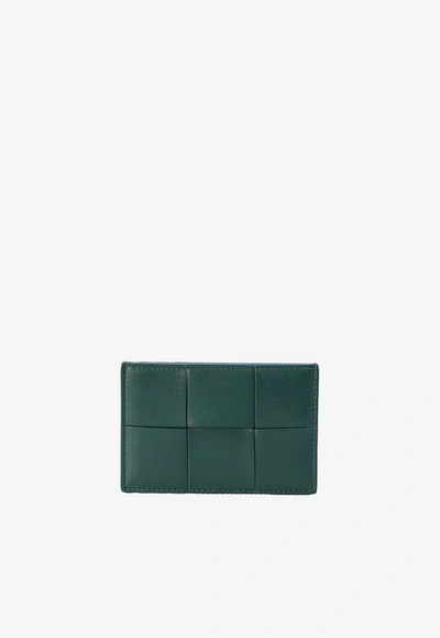 Bottega Veneta Cassette Intreccio Leather Cardholder In Emerald Green