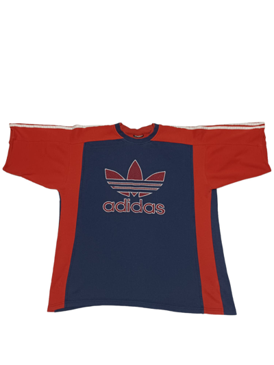 Pre-owned 1990x Clothing X Adidas Made In Germany 90's Oversized Type Biglogo Adidas Tee In Dark Blue