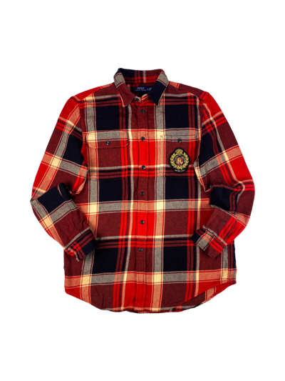 Pre-owned Polo Ralph Lauren T Flannel Plaid Shirt With Logo In Pockets M In Black Red