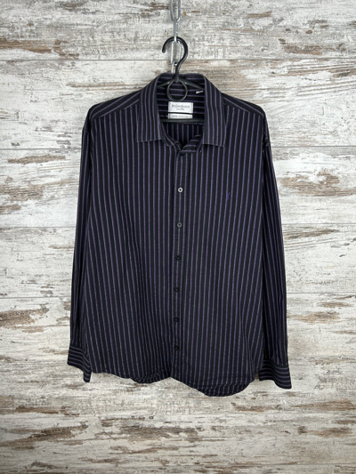 Pre-owned Vintage X Ysl Pour Homme Mens Vintage Yves Saint Laurent Shirts Button Up Luxury In Black/purple