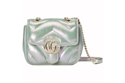 Pre-owned Gucci Gg Marmont Mini Shoulder Bag Green Iridescent