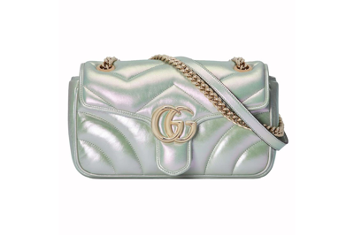 Pre-owned Gucci Gg Marmont Small Shoulder Bag Green Iridescent
