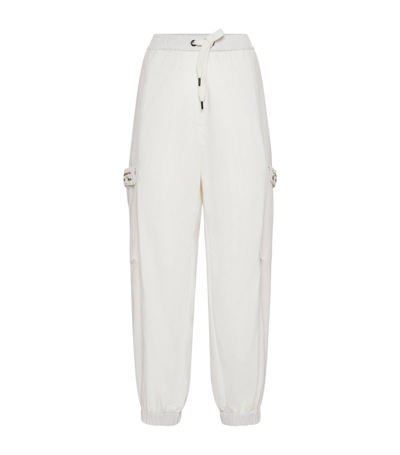 Brunello Cucinelli Cargo Cotton Track Trousers In Weiss