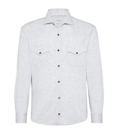 Brunello Cucinelli Linen-cotton Jersey Shirt In Pearl Grey