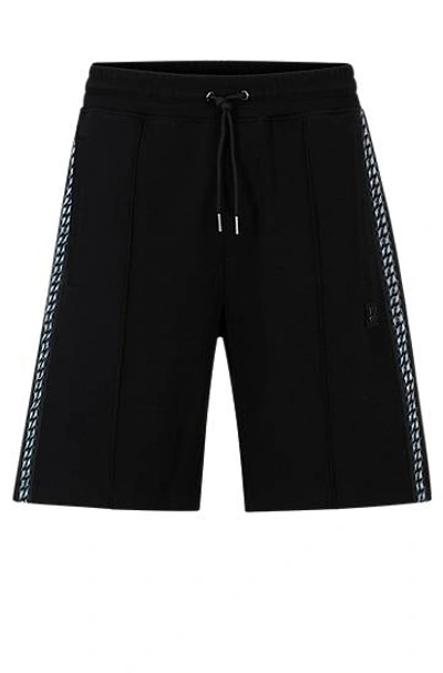 Hugo Boss Stretch-cotton Relaxed-fit Shorts With Stacked Logo In Black