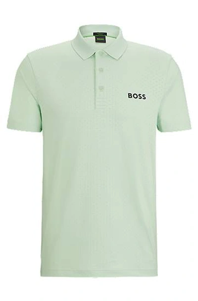 Hugo Boss Degradé-jacquard Polo Shirt With Contrast Logo In Green