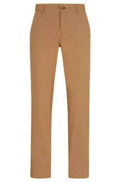Hugo Boss Slim-fit Trousers In Stretch Cotton In Brown