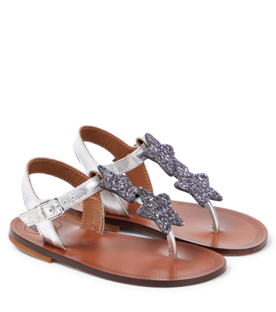 Pèpè Kids'  Laminato Appliqué Leather Sandals In Silver