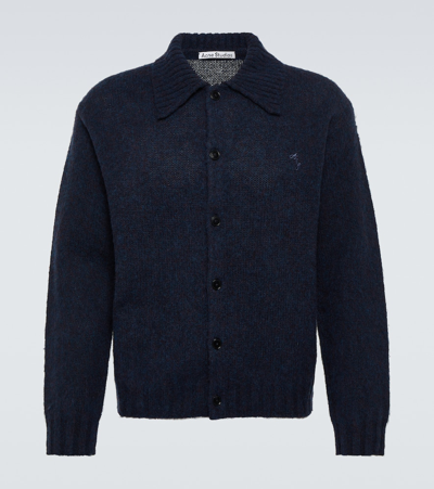 Acne Studios Kabriel Logo-embroidered Wool Cardigan In Blue