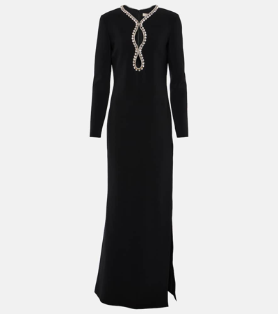 Elie Saab Long Keyhole Crystal-trim Cady Dress In Black