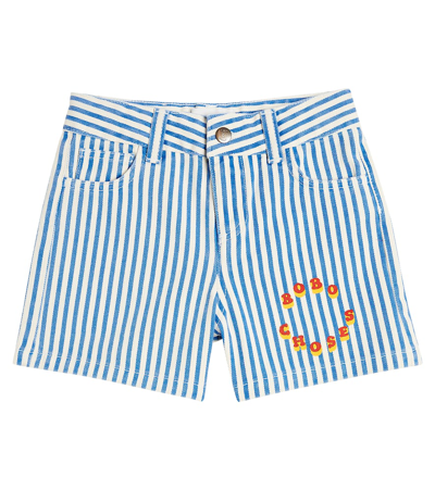 Bobo Choses Kids' Logo Striped Cotton Shorts In White,blue