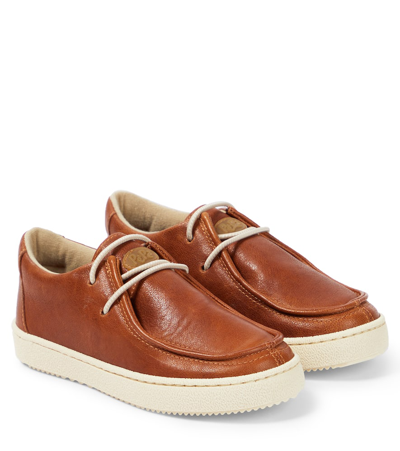 Pèpè Kids' Dash Leather Trainers In Brown