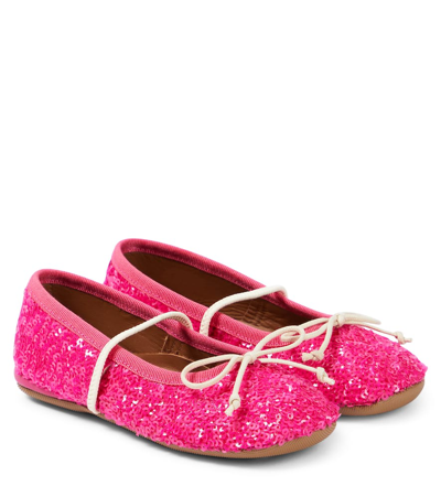 Pèpè Kids' Paillettes Sequined Ballet Flats In Pink