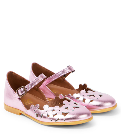Pèpè Kids' Laminato Floral Metallic Leather Sandals In Pink