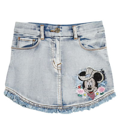 Monnalisa Kids' Embroidered-design Denim Skirt In Blustone + Stonebleach