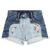 Monnalisa Floral-embroidered Denim Shorts In Multicoloured