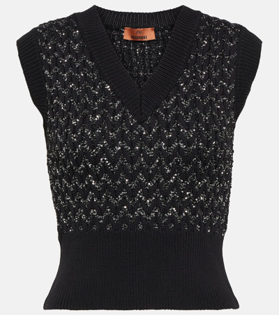 Missoni Metallic Cable-knit Jumper Waistcoat In Black