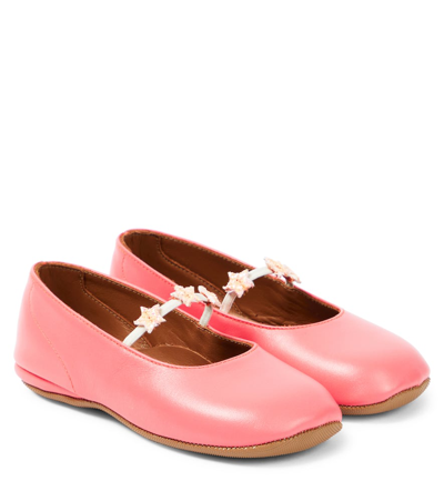 Pèpè Kids'  Goteborg Appliqué Leather Ballet Flats In Pink