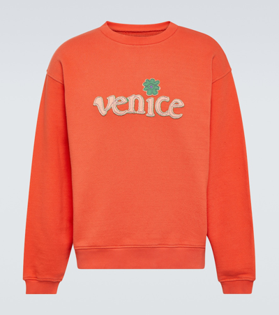 Erl Appliquéd Cotton-jersey Sweatshirt In Orange