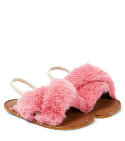 Pèpè Baby Ivanka Faux Fur And Leather Sandals In Pink