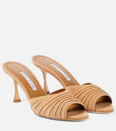 Manolo Blahnik Pirua Suede Mules In Brown