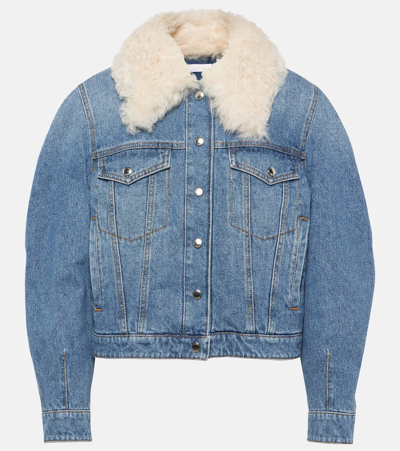 Chloé Shearling-collar Denim Jacket In Blue