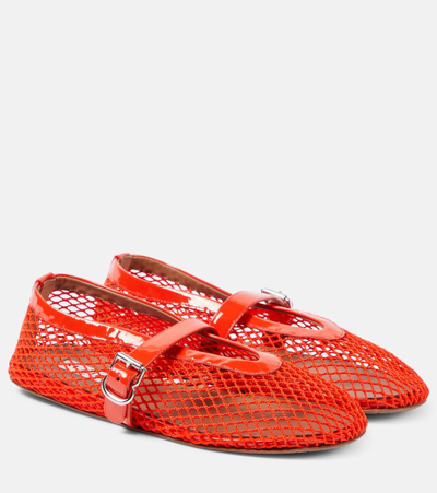 Alaïa Patent Leather-trimmed Mesh Ballet Flats In Orange