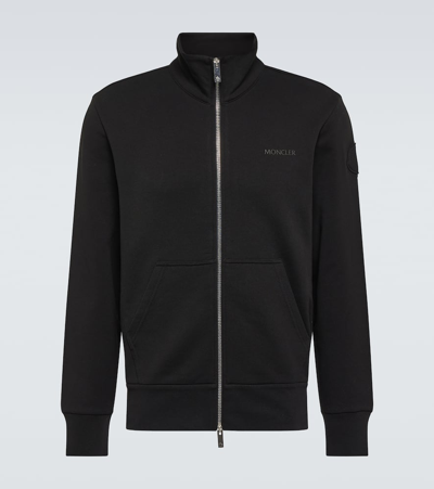Moncler Cotton Fleece Zip-up Sweater In Black