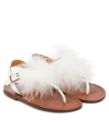 PÈPÈ VERNICE FEATHER-TRIMMED LEATHER SANDALS