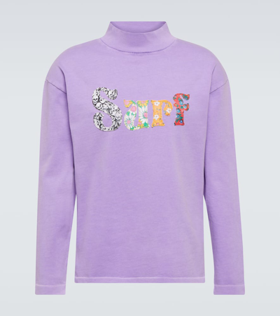 Erl Appliqué Cotton Jersey Sweatshirt In Purple