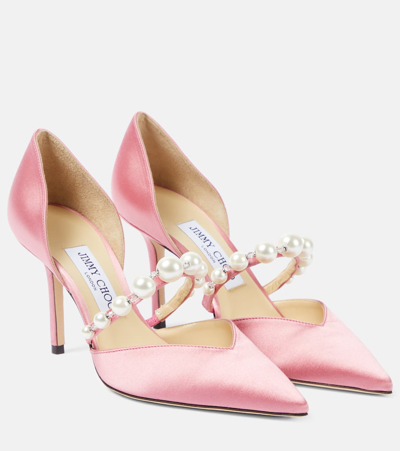 Jimmy Choo Aurelie 85 Embellished Satin Pumps In Pink