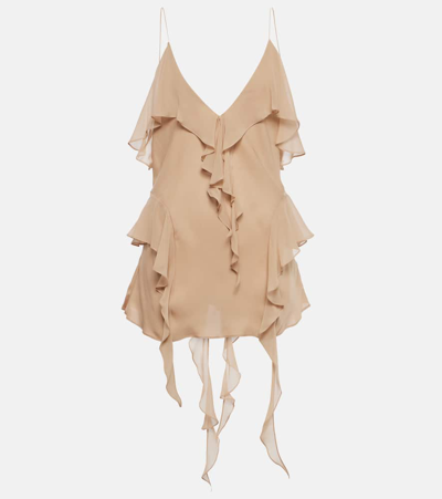 Khaite Piet Ruffled Silk Top In Beige