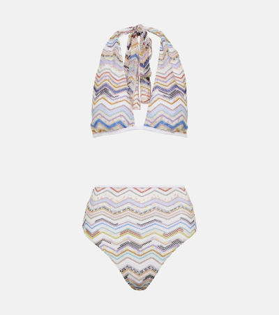 Missoni Zig Zag Halterneck Bikini In Multicolor Blue Tones