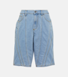 Mugler Spiral Wide-leg Denim Shorts In Light Blue
