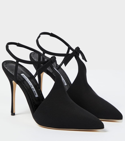 Manolo Blahnik Black Horna 105 Silk Pumps