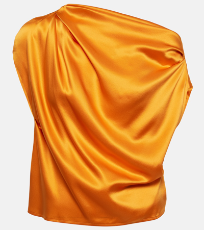 The Sei Draped One-shoulder Silk Top In Mango