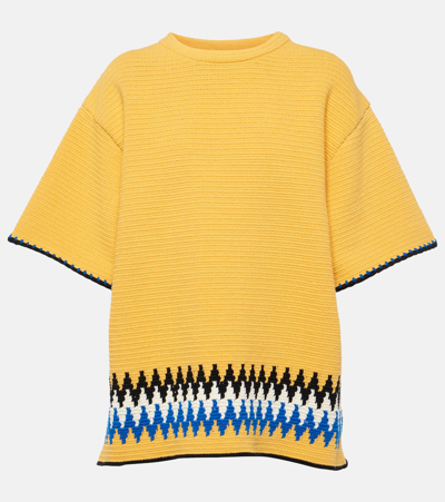 Jil Sander Jacquard-trimmed Cotton Jersey T-shirt In Lemon/black/porcelain/ultram