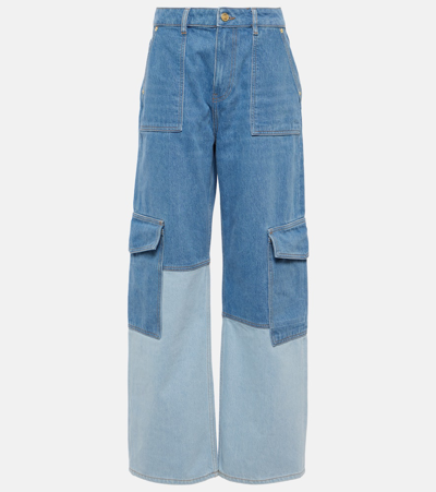 Ganni Womens Mid Blue Vintage Cutline Straight-leg High-rise Organic-denim Trousers