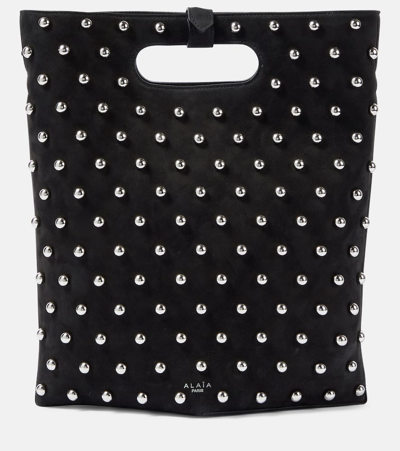 Alaïa Folded Embellished Suede Tote Bag In Black