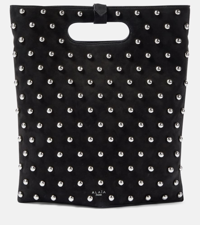 Alaïa Folded Embellished Suede Tote Bag In Noirarg