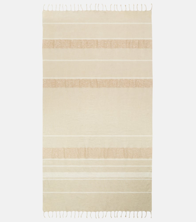 Brunello Cucinelli Fringed Striped Linen-blend Towel In White